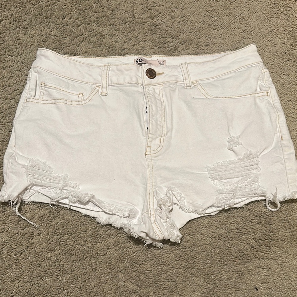SO White Jean Shorts Distressed Frayed Hem